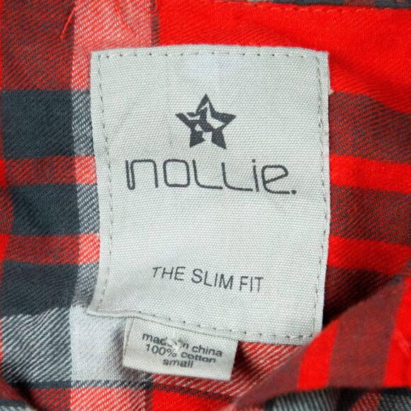 Nollie Skater Hipster The Slim Fit Red Plaid Button Down 2 Front Flap Pocket S - Picture 4 of 8